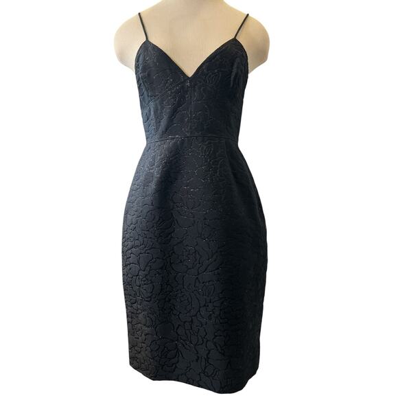 J.Crew V Neck Floral Cocktail Dress Size 4 Black Minimalist Preppy Retro Classic - Picture 1 of 10